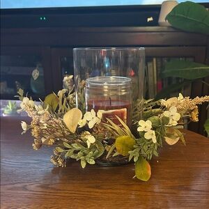 Mainstay Glass Candle Holder with Red and Green Floral Accents